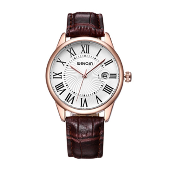WeiQin Women Fashion Calendar Display Roman Numeral Round Dial PU Leather Band Analog Quartz Wrist Watch(Coffee)