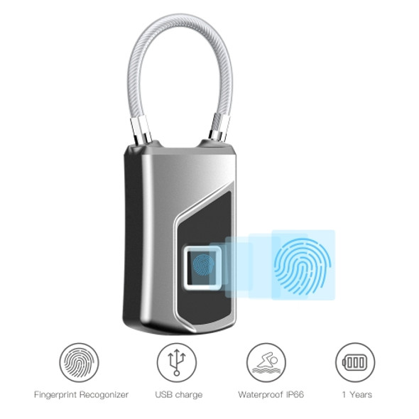 Anytek USB Charging Waterproof Anti-theft Non-password Electrically Intelligent Fingerprint Padlock Size:3.2cm × 3.5cm × 9cm