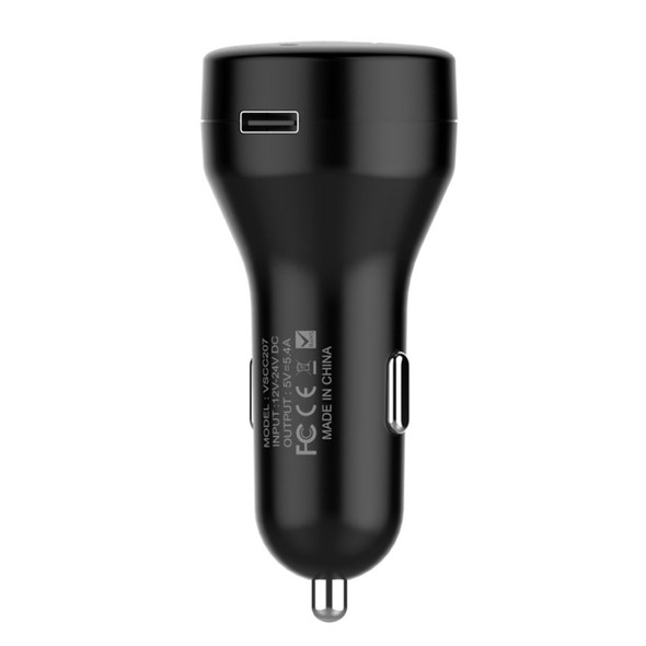 Vinsic 5V 5.4A 27W USB-C / Type-C Dual Ports Smart Car Charger with LED Indicator Light, For iPhone, Galaxy, Sony, Lenovo, HTC, Huawei, and other Smartphones