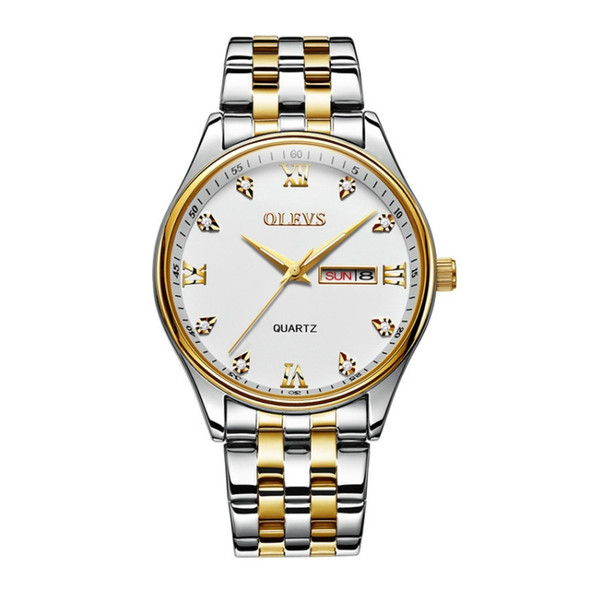 OLEVS 5570 Men Fashion Business Style Waterproof Quartz Watch(Silver Gold White)