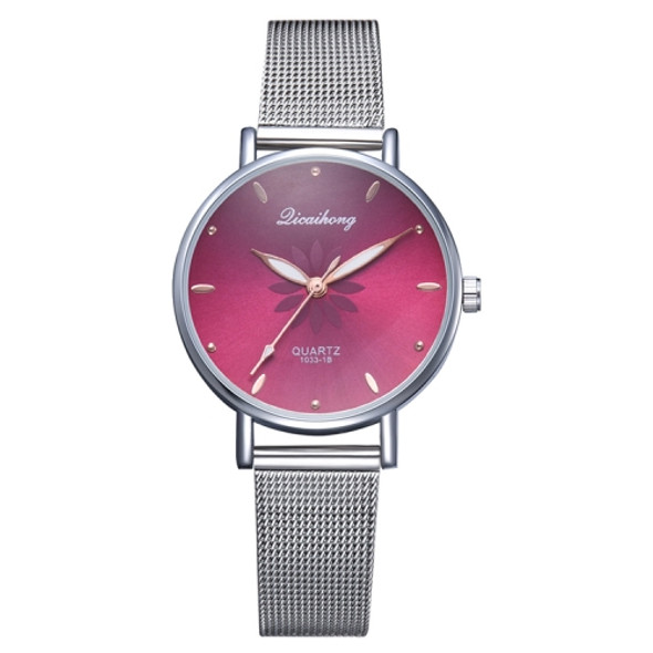 GAIETY Dial Flowers Metal Band Quartz Watch(Rose Red)