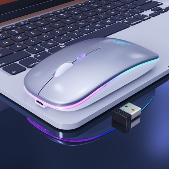 iMICE  E-1300 4 Keys 1600DPI Luminous Wireless Silent Desktop Notebook Mini Mouse, Style:Charging Luminous Edition(Silver)
