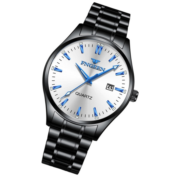 FNGEEN 2111 Men Simple Luminous Calendar Quartz Watch(Black Steel White Surface)