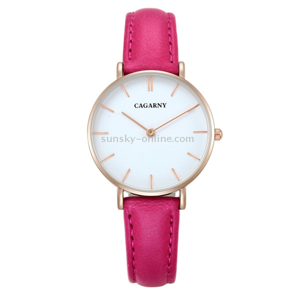 CAGARNY 6872 Living Waterproof Round Dial Quartz Movement Alloy Gold Case Fashion Watch Quartz Watches with Leather Band(Magenta)