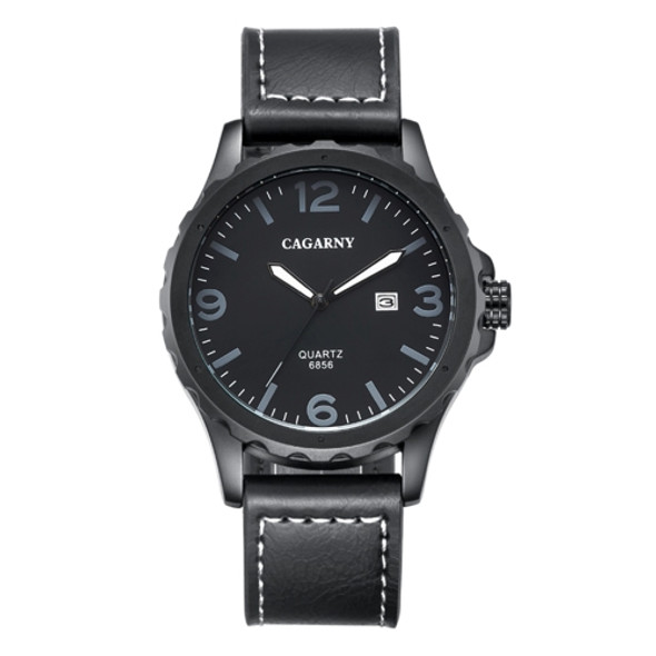 CAGARNY 6856 Fashion Quartz Movement Wrist Watch with Leather Band (Black)