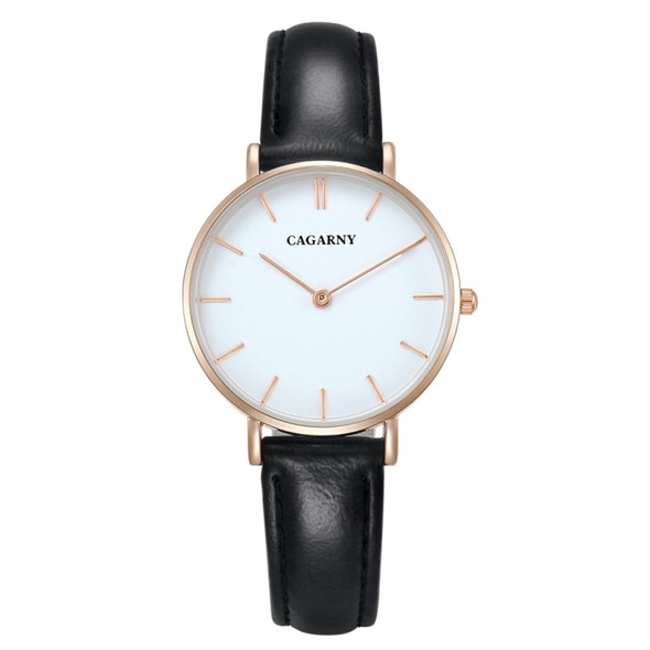 CAGARNY 6872 Living Waterproof Round Dial Quartz Movement Alloy Gold Case Fashion Watch Quartz Watches with Leather Band(Black)