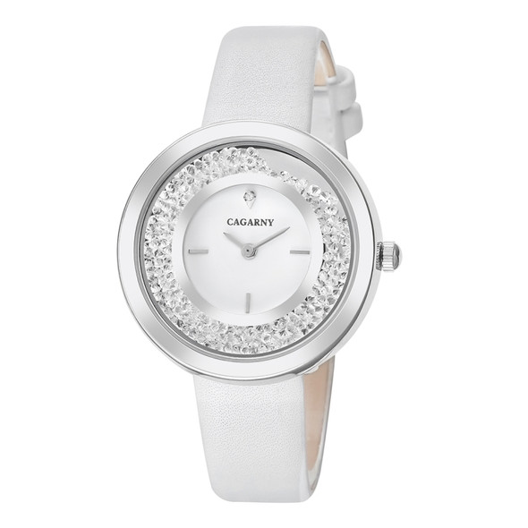 CAGARNY 6878 Water Resistant Fashion Women Quartz Wrist Watch with Leather Band(White+Silver)