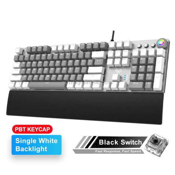 AULA F2088 PBT Keycap 108 Keys White Backlight Mechanical Black Switch Wired Gaming Keyboard(Black White)