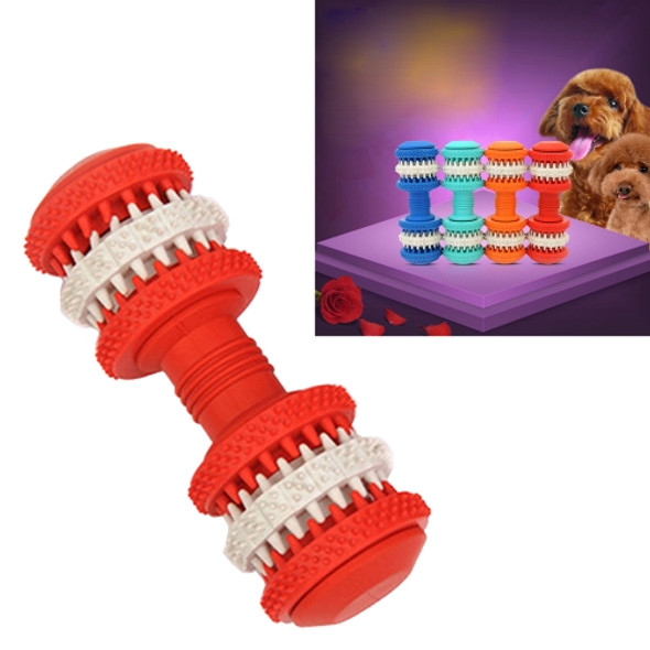 Dog Toy  for Pets Tooth Cleaning Chewing Dumbbells Shape Toys of Non-Toxic Soft Rubber , Small Size,Length:12cm(Red)