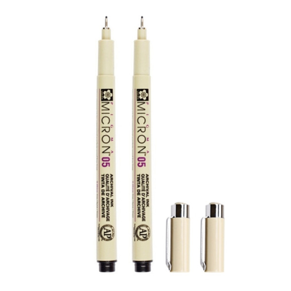 2 PCS Archival Pigment Ink Drawing Fineliner Pens 0.45mm Nib Manga Micron Pen