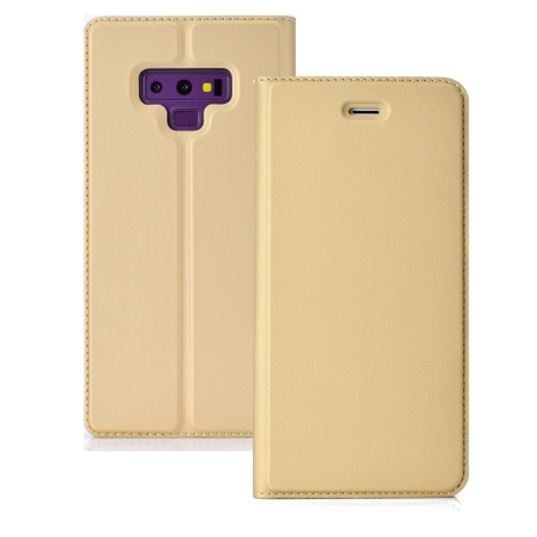 Ultra-thin Pressed Magnetic TPU+PU Leathe Case for Galaxy Note 9, with Card Slot & Holder (Gold)