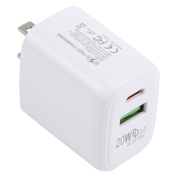 LZ-215A+C 20W QC 3.0 USB + PD 3.0 USB-C / Type-C Fast Charging Travel Charger, US Plug