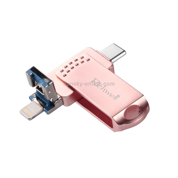 Richwell 128G Type-C + 8 Pin + USB 3.0 Metal Flash Disk with OTG Function(Rose Gold)