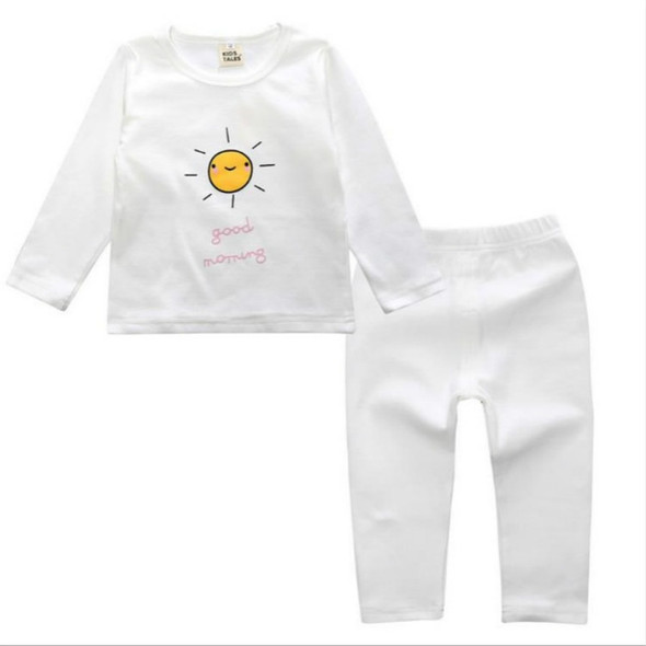 Children Cartoon Cotton Underwear Care Belly Pajamas Set, Size:S(White Morning)