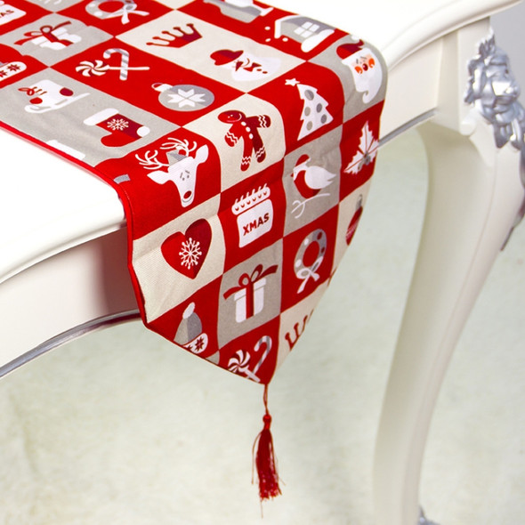 2 PCS Christmas Double-layer Polyester Cotton Fabric Table Flag Decoration(Red Plaid)