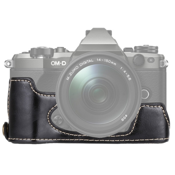 1/4 inch Thread PU Leather Camera Half Case Base for Olympus EM5 / EM5 Mark II (Black)