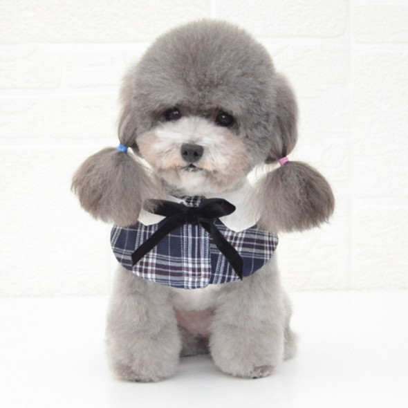 Dog Shawl Small Cloak Pet Bow Ttie Saliva Towel Pet Accessories, Size:L(Navy Blue Grid)