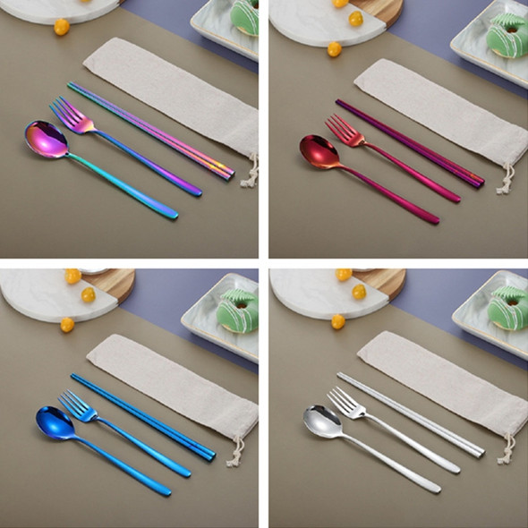3 PCS / Set Creative Stainless Steel Spoon Fork Chopsticks Portable Tableware Set, Color:Blue