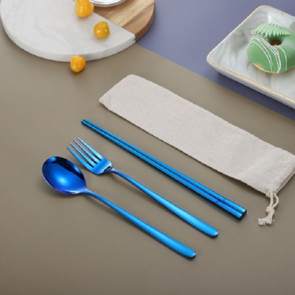 3 PCS / Set Creative Stainless Steel Spoon Fork Chopsticks Portable Tableware Set, Color:Blue