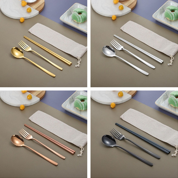 3 PCS / Set Creative Stainless Steel Spoon Fork Chopsticks Portable Tableware Set, Color:Rose Gold