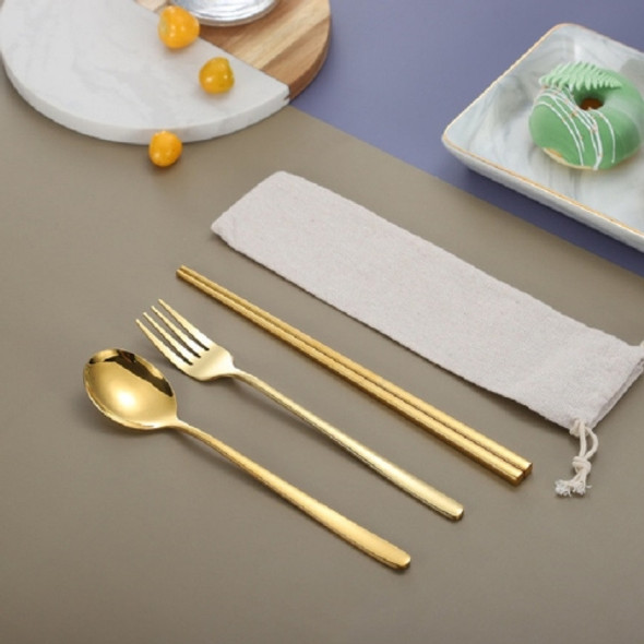 3 PCS / Set Creative Stainless Steel Spoon Fork Chopsticks Portable Tableware Set, Color:Gold