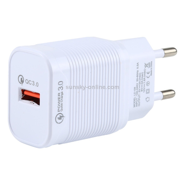 LZ-728 2 in 1 18W QC 3.0 USB Interface Travel Charger + USB to USB-C / Type-C Data Cable Set, EU Plug, Cable Length: 1m(White)