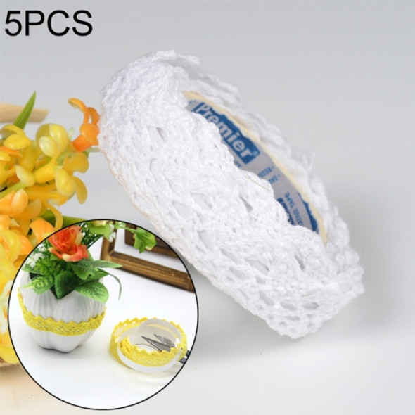5 PCS Cotton Lace Fabric White Crochet Lace Roll Ribbon Knit Adhesive Tape Sticker Craft Decoration Stationery Supplies(White)