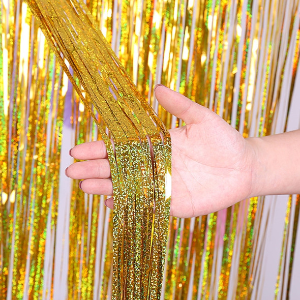 2 PCS Backdrop Curtains Glitter Gold Tinsel Fringe Foil Curtain Birthday Wedding Decoration Adult Anniversary Decor, Size:1*2.5m(Gold)