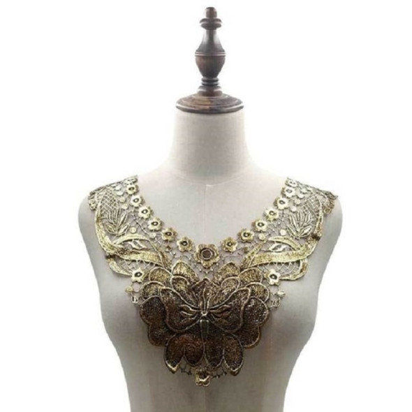 Gold Lace Butterfly Flower Embroidery Collar Flower Three-dimensional Hollow Fake Collar DIY Clothing Accessories, Size: 36 x 30cm