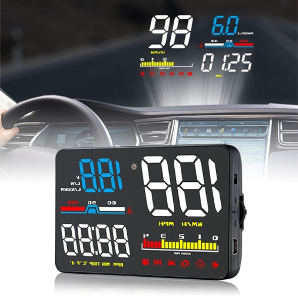 D5000 OBD2 5 inch Vehicle-mounted Head Up Display Security System, Support Car Speed / Engine Revolving Speed Display / Water Temperature / Battery Voltage / Detection and Elimination Fault Code