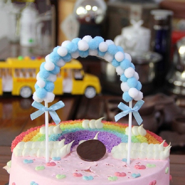 2 PCS Creative Cake Card Arch Hair Ball Birthday Baking Cake Card Decoration(Blue)