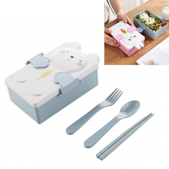 2 PCS Cartoon Wheat Straw Bento Box Children Going Out Division Complementary Food Box Environmentally Friendly Healthy Office Worker Student Lunch Box(Blue)