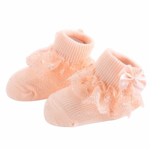 3 Pairs Bow Lace Baby Socks Newborn Cotton Baby Sock, Size:M(Orange)