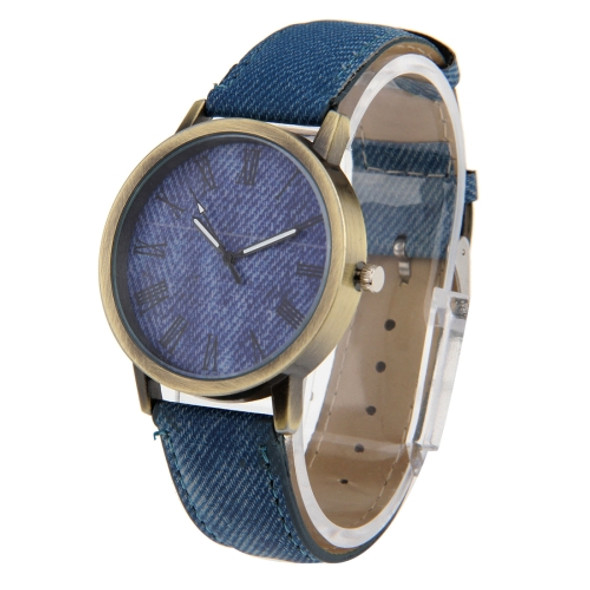 Denim Texture Style Round Dial Retro Digital Display Women & Men Quartz Watch with PU Leather Band(Blue)