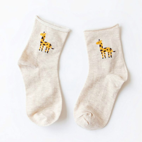 5 Pairs Rolled stockings Loose Mouth Tube Socks Female Cotton Cartoon Socks(Beige)