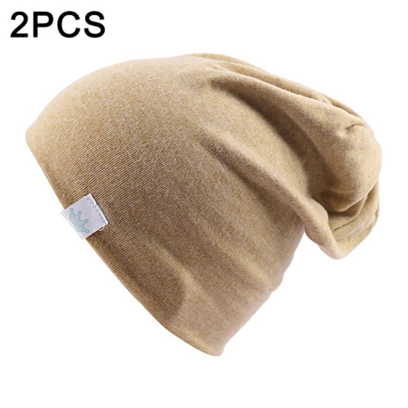 2 PCS Cute Solid Knitted Cotton Hat Beanies Autumn Winter Warm Earmuff Colorful Crown Caps For Newborn Baby Children(Khaki)