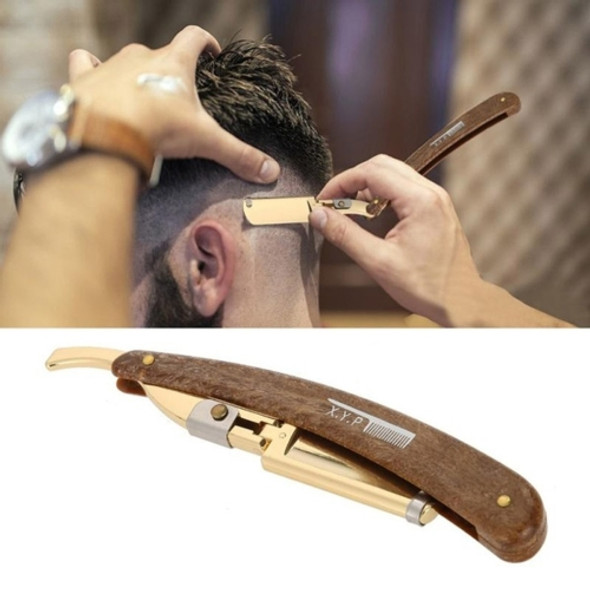 Manual Razor Folding Wooden Handle Men's Razor, Color:Gold