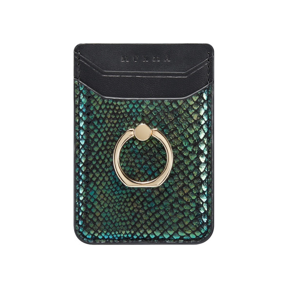 MUXMA Snake Texture RFID Mobile Phone Back Stick Card Bag with Ring(Green)