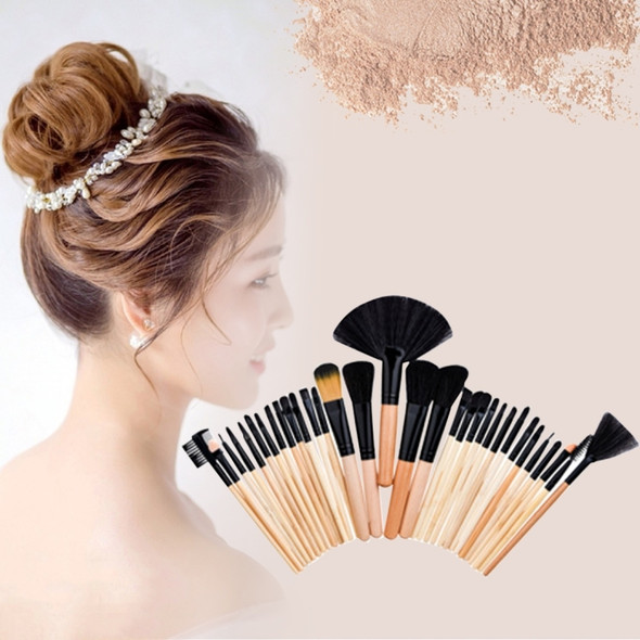 32 in 1 Wood Handle Makeup Brush Cosmetic Foundation Cream Powder Blush Makeup Tool Set (Wood)