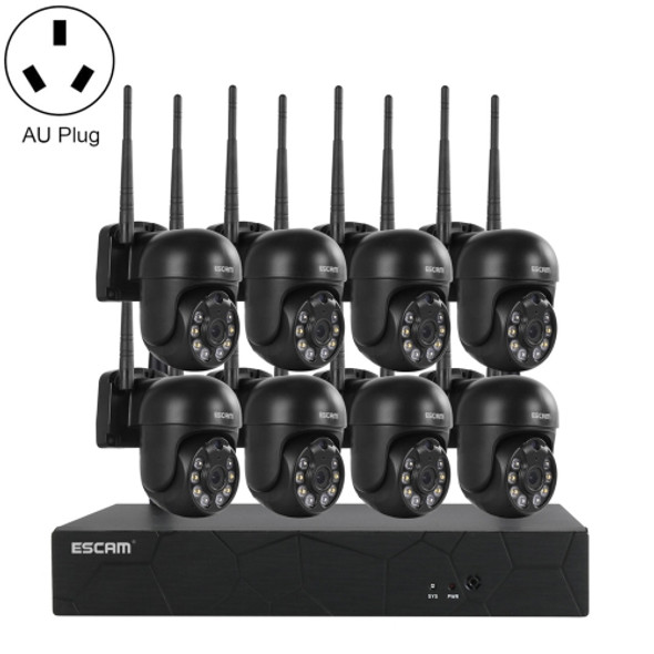 ESCAM WNK618 3.0 Million Pixels 8-channel Wireless Dome Camera HD NVR Security System, Support Motion Detection & Two-way Audio & Full-color Night Vision & TF Card, AU Plug