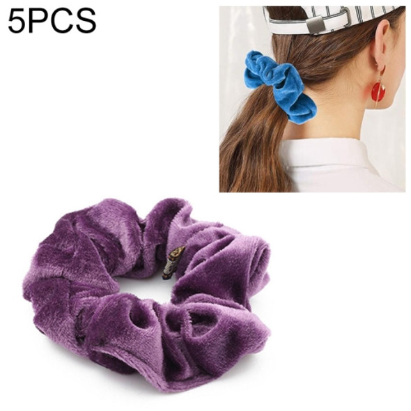 5 PCS Velvet Solid Color Elastic Hair Bands Ponytail Holder Scrunchies Tie Hair Rubber Band Headband(Purple)