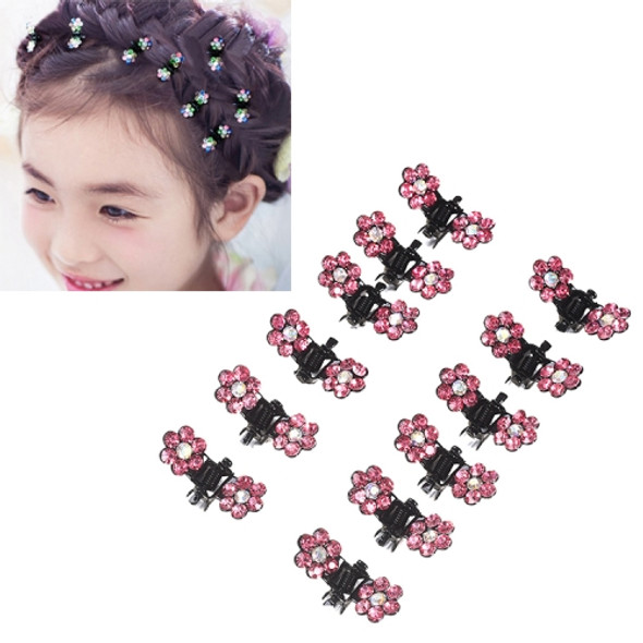 12 PCS Crystal Rhinestone Flower Hair Claw Hairpins Hair Accessories Children Small Catch Clip(Pink)