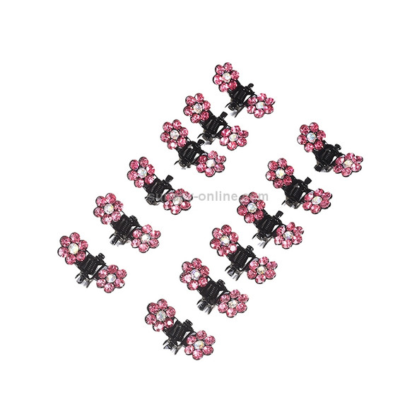 12 PCS Crystal Rhinestone Flower Hair Claw Hairpins Hair Accessories Children Small Catch Clip(Pink)