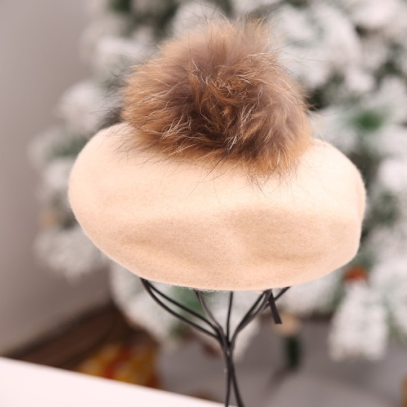 Women Retro Plush Ball Beret Loose Cashmere Beanie Hat, Size:One Size(Beige)