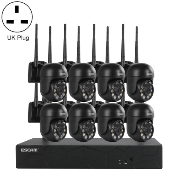 ESCAM WNK618 3.0 Million Pixels 8-channel Wireless Dome Camera HD NVR Security System, Support Motion Detection & Two-way Audio & Full-color Night Vision & TF Card, UK Plug