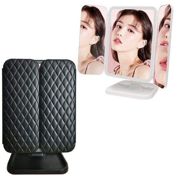 Simple & Stylish LED Three-Fold Square Makeup Mirror, Specification:Charging Model Three-color Light(Black)