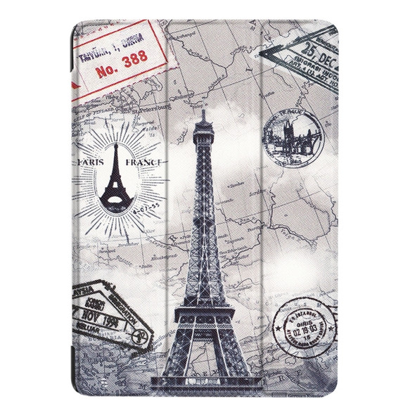 For iPad 9.7 (2018) & iPad 9.7 (2017) Cross Texture Painting Tower Pattern Horizontal Flip Leather Case with Three-folding Holder