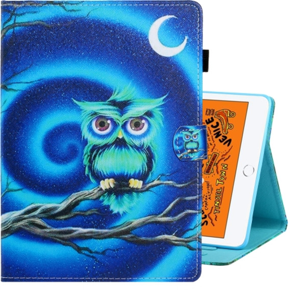 For iPad mini 5 / 4 / 3 / 2 / 1 Colored Drawing Horizontal Flip PU Leather Case with Holder & Card Slot & Sleep / Wake-up Function(Moon Owl)