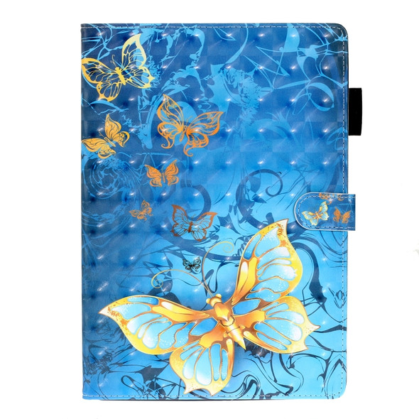 For iPad 5 / 6 / 7 / 8 / 9 3D Embossing Pattern Horizontal Flip Leather Case with Holder & Card Slots & Wallet(Blue Butterfly)