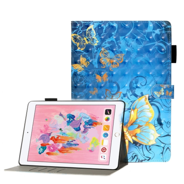 For iPad 5 / 6 / 7 / 8 / 9 3D Embossing Pattern Horizontal Flip Leather Case with Holder & Card Slots & Wallet(Blue Butterfly)